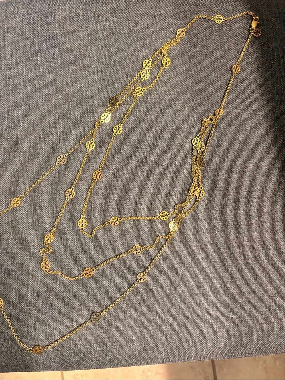 Tory Burch Rosary Logo Station Long Necklace (gold tone).